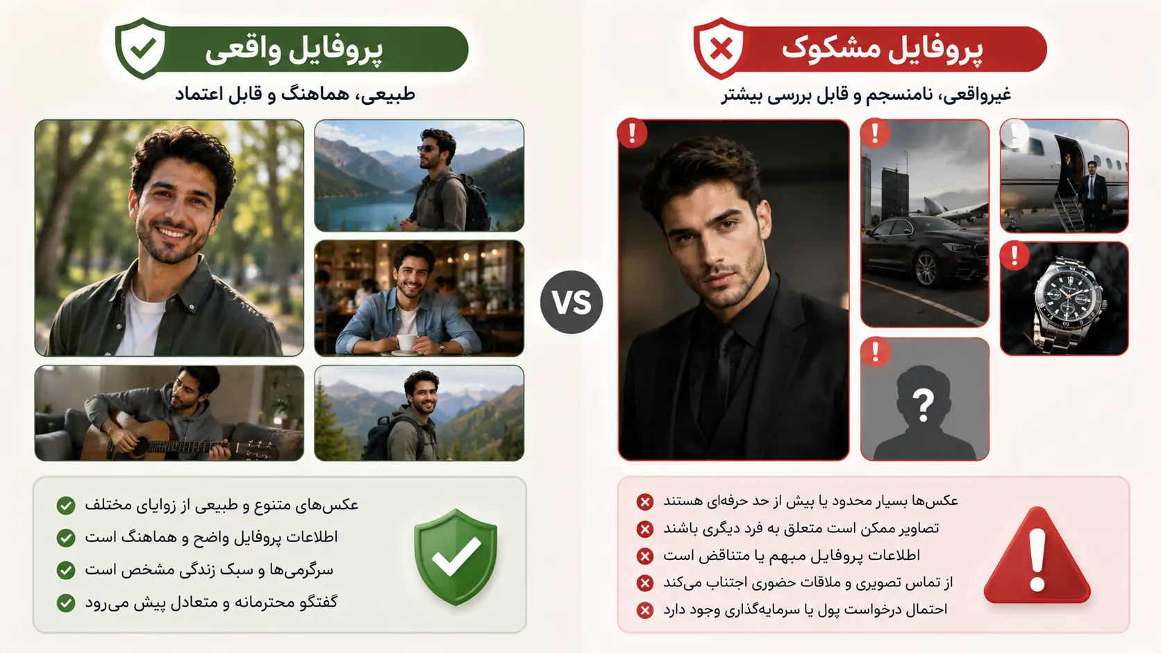 تفاوت پروفایل واقعی و جعلی در سایت دوستیابی